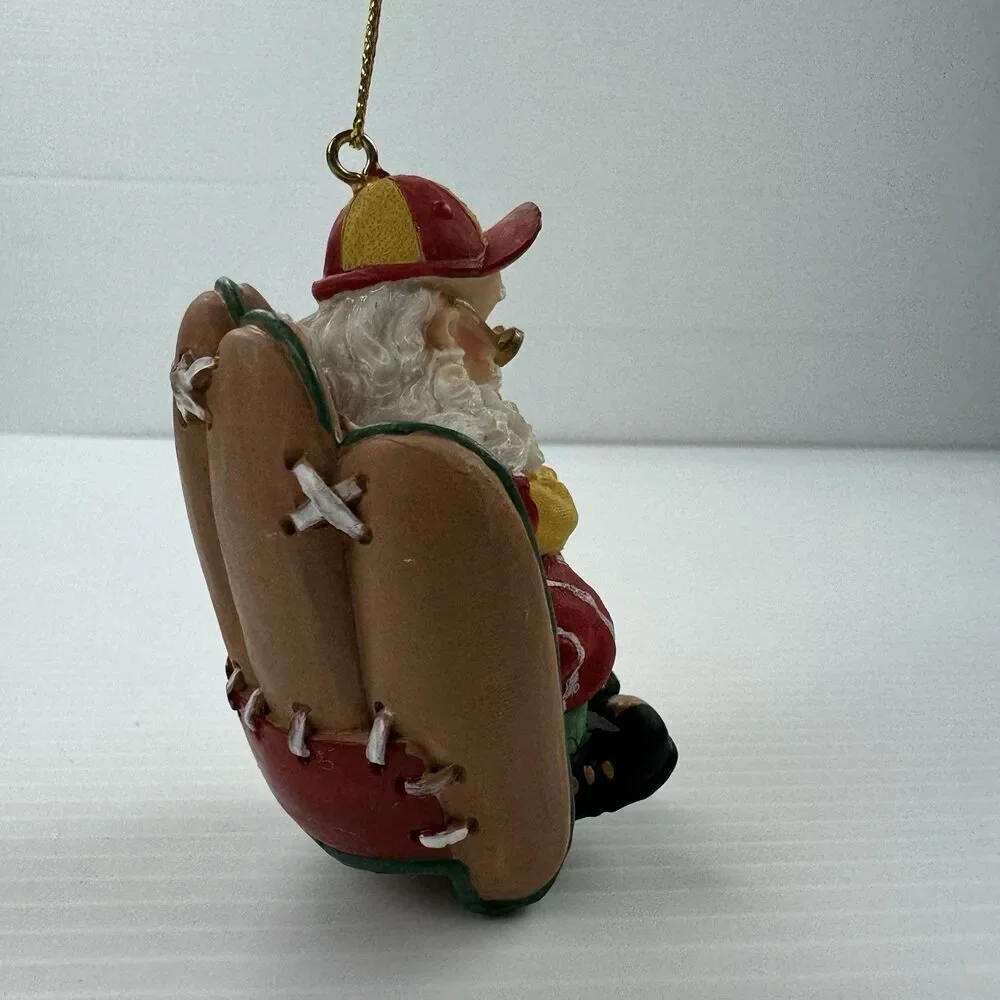 Vintage Baseball Santa Ornament Santa Holding Bat in Glove Chair Sports Xmas